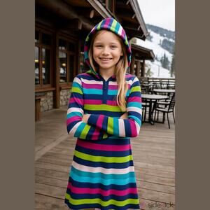 J. Khaki Girls Dress Size Small Striped Hoodie Sweater Navy Blue Lime Pink NEW